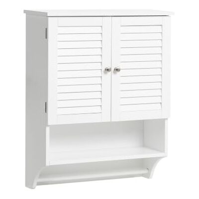 Beliani Wand Badezimmerschrank MDF weiß Lamellenoptik mit Handtuchhalter offenes Regal 2 Türen modern Senguer Beliani Wand Badezimmerschrank MDF weiß Lamellenoptik mit Handtuchhalter offenes Regal 2 Türen modern Senguer