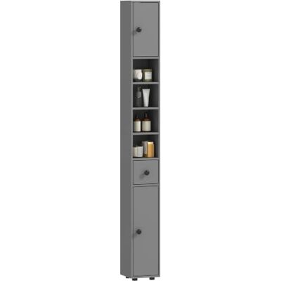 kleankin Badezimmerschrank schmal für kleine Räume 20 x 20 x 180 cm Grau Hochschrank Toilettenschrank, Schublade, Verstellbar Ablage, 4 offenen Fächern, Badezimmer kleankin Badezimmerschrank schmal für kleine Räume 20 x 20 x 180 cm Grau Hochschrank Toilettenschrank, Schublade, Verstellbar Ablage, 4 offenen Fächern, Badezimmer