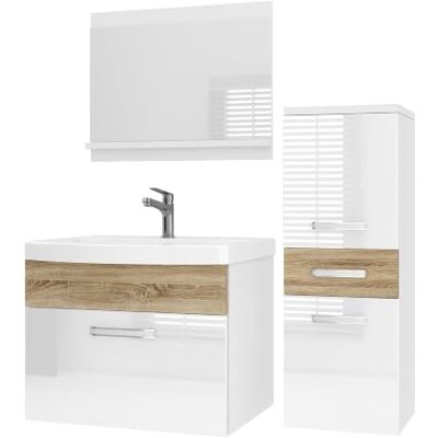 B BELINI GROUP Belini PRIPM2 Waschbeckenunterschrank Badschrank 90cm Weiß-Sonoma Eiche Badmöbel-Set in Weiß-Sonoma Eiche, wandhängende Montage, Soft-Close-Mechanismus, FSC-Holzwerkstoff, Waschbecken & Spiegel B BELINI GROUP Belini PRIPM2 Waschbeckenunterschrank Badschrank 90cm Weiß-Sonoma Eiche Badmöbel-Set in Weiß-Sonoma Eiche, wandhängende Montage, Soft-Close-Mechanismus, FSC-Holzwerkstoff, Waschbecken & Spiegel