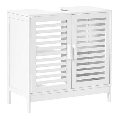 Beliani Waschbeckenunterschrank stehend Bambusholz weiß mit Türen 60x30 cm Missoula Beliani Waschbeckenunterschrank stehend Bambusholz weiß mit Türen 60x30 cm Missoula