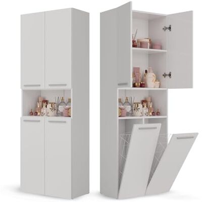 CDF Badezimmerschrank Bad Schrank Mit Wäschekorb Weiß Badschrank Mehrzweckschrank Badregal Stehend Hochschrank Offene Regale Tür Bodenschrank Allzweckschrank 2 Wäschekorb 174x60x30 CDF Badezimmerschrank Bad Schrank Mit Wäschekorb Weiß Badschrank Mehrzweckschrank Badregal Stehend Hochschrank Offene Regale Tür Bodenschrank Allzweckschrank 2 Wäschekorb 174x60x30