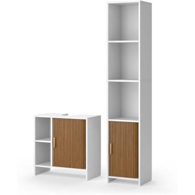 Vicco Badmöbel-Set Norea, Eiche/Weiß 60 cm 2-teilig · Waschtischunterschrank · Hochschrank Vicco Badmöbel-Set Norea, Eiche/Weiß 60 cm 2-teilig · Waschtischunterschrank · Hochschrank