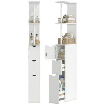 HOMCOM Hoher Badezimmerschrank freistehend schmal klein Weiß Freistehender schmaler Aufbewahrungsschrank, 2-stufiges offenes Regal, 2 Schubladen, schmaler Schrank, Badezimmermöbel HOMCOM Hoher Badezimmerschrank freistehend schmal klein Weiß Freistehender schmaler Aufbewahrungsschrank, 2-stufiges offenes Regal, 2 Schubladen, schmaler Schrank, Badezimmermöbel