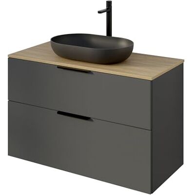 Bernstein Unterschrank in Anthrazit Matt für Aufsatzwaschbecken 99,8 x 45,5 x 62 cm Waschbeckenunterschrank mit 2 Schubladen, mit Waschtischplatte in Eiche, Badschrank Griff in Schwarz Bernstein Unterschrank in Anthrazit Matt für Aufsatzwaschbecken 99,8 x 45,5 x 62 cm Waschbeckenunterschrank mit 2 Schubladen, mit Waschtischplatte in Eiche, Badschrank Griff in Schwarz