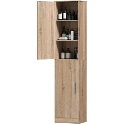 HOMCOM Badezimmerschrank hoch Badschrank mit 2 Türen 40x35x180 cm Naturholz Hochschrank schmal, Verstellbare Regale, für Badezimmer, Wohnzimmer HOMCOM Badezimmerschrank hoch Badschrank mit 2 Türen 40x35x180 cm Naturholz Hochschrank schmal, Verstellbare Regale, für Badezimmer, Wohnzimmer
