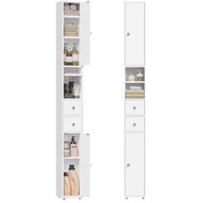 EUGAD Badezimmerschrank, Badschrank schmal hoch, schlanker Badschrank, 20 x 20 x 180 cm, Aufbewahrungsschrank mit verstellbaren Ablagen, offene Fächer, für kleine Räume, modern, Weiß 0257WY EUGAD Badezimmerschrank, Badschrank schmal hoch, schlanker Badschrank, 20 x 20 x 180 cm, Aufbewahrungsschrank mit verstellbaren Ablagen, offene Fächer, für kleine Räume, modern, Weiß 0257WY