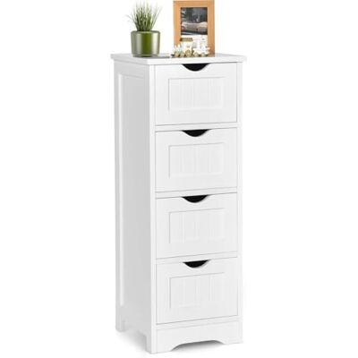 BAKAJI , Weiß, 30 x 30 x 82 cm Badezimmerschrank mit 4 Schubladen mit Ablage aus MDF-Holz, Platte BAKAJI , Weiß, 30 x 30 x 82 cm Badezimmerschrank mit 4 Schubladen mit Ablage aus MDF-Holz, Platte