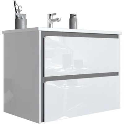 Newroom Waschbeckenunterschrank mit Waschbecken Weiß Grau hängend 75 cm Hochglanzfront, Griffleiste, wandmontiert, 2 Schubladen, Badezimmer Unterschrank, Waschtisch, Badmöbel, für kleine Bäder Newroom Waschbeckenunterschrank mit Waschbecken Weiß Grau hängend 75 cm Hochglanzfront, Griffleiste, wandmontiert, 2 Schubladen, Badezimmer Unterschrank, Waschtisch, Badmöbel, für kleine Bäder
