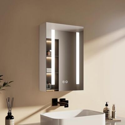 EMKE Spiegelschrank Bad mit Beleuchtung 40x60cm, Dimmbar Spiegelschränke fürs Bad mit 3 Lichtfarbe, Antibeschlag, Steckdose, Glasablage, Weiß Doppelspiegel, Speicherfunktion EMKE Spiegelschrank Bad mit Beleuchtung 40x60cm, Dimmbar Spiegelschränke fürs Bad mit 3 Lichtfarbe, Antibeschlag, Steckdose, Glasablage, Weiß Doppelspiegel, Speicherfunktion