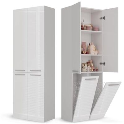 CDF Badezimmerschrank Bad Schrank Mit Wäschekorb Weiß Glänzend Badschrank Mehrzweckschrank Badregal Stehend Hochschrank Schublade Tür Bodenschrank Allzweckschrank 2 Wäschekorb 174 x 60 x 30 CDF Badezimmerschrank Bad Schrank Mit Wäschekorb Weiß Glänzend Badschrank Mehrzweckschrank Badregal Stehend Hochschrank Schublade Tür Bodenschrank Allzweckschrank 2 Wäschekorb 174 x 60 x 30
