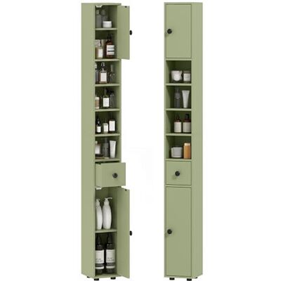 kleankin Badezimmerschrank schmal für kleine Räume 20 x 20 x 180 cm Grün Hochschrank Toilettenschrank, Schublade, Verstellbar Ablage, 4 offenen Fächern, Badezimmer kleankin Badezimmerschrank schmal für kleine Räume 20 x 20 x 180 cm Grün Hochschrank Toilettenschrank, Schublade, Verstellbar Ablage, 4 offenen Fächern, Badezimmer