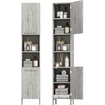 kleankin Badezimmerschrank, Hochschrank, Badschrank mit Türen, Aufbewahrungsschrank mit 2 offener Regalfächern, Toilettenschrank mit Kippschutz, Grau, 30 x 32 x 172,5 cm kleankin Badezimmerschrank, Hochschrank, Badschrank mit Türen, Aufbewahrungsschrank mit 2 offener Regalfächern, Toilettenschrank mit Kippschutz, Grau, 30 x 32 x 172,5 cm
