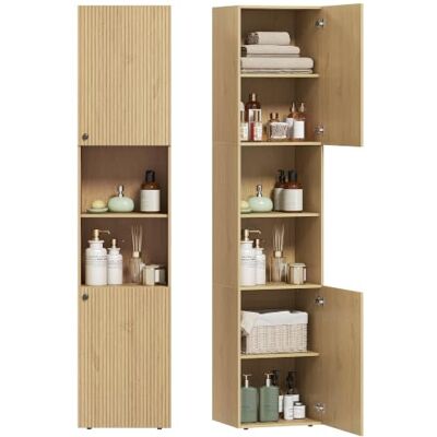 HOMCOM Badezimmerschrank hoch schmal mit 2 Türen 40 x 31 x 182 cm Eiche Badschrank, Hochschrank, Verstellbare Ablagen, 2 Offene Fächer, für Badezimmer, Wohnzimmer HOMCOM Badezimmerschrank hoch schmal mit 2 Türen 40 x 31 x 182 cm Eiche Badschrank, Hochschrank, Verstellbare Ablagen, 2 Offene Fächer, für Badezimmer, Wohnzimmer