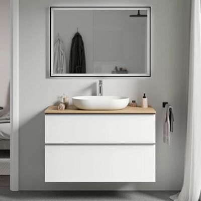 Bernstein Waschbecken-Unterschrank Lavoa 80cm in Weiß matt Waschtischplatte: Eiche Schrank mit 2 Schubladen, Griff in Chrom Soft-Close Hettich Metallauszüge, 5 Jahre Garantie Bernstein Waschbecken-Unterschrank Lavoa 80cm in Weiß matt Waschtischplatte: Eiche Schrank mit 2 Schubladen, Griff in Chrom Soft-Close Hettich Metallauszüge, 5 Jahre Garantie