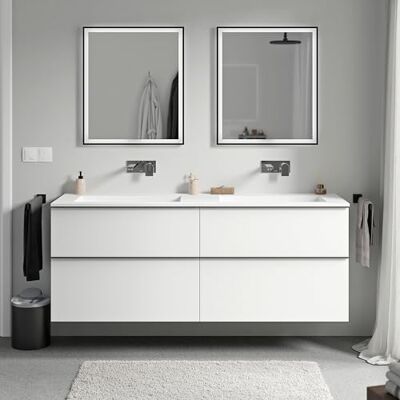 Bernstein Badmöbel Unterschrank Lavoa 160 cm mit Mineralguss-Waschbecken Bruxelles, Griff Anthrazit matt, Möbel Weiß matt, Weiß matt ohne Hahnloch Bernstein Badmöbel Unterschrank Lavoa 160 cm mit Mineralguss-Waschbecken Bruxelles, Griff Anthrazit matt, Möbel Weiß matt, Weiß matt ohne Hahnloch