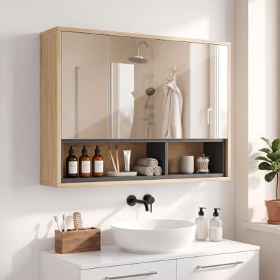 HOMCOM Spiegelschrank mit Spiegel, 80 x 20 x 60 cm, Grau Badezimmer-Spiegelschrank mit Stauraum, wandmontiert, 8 Ablagen, 3 Soft-Close-Türen HOMCOM Spiegelschrank mit Spiegel, 80 x 20 x 60 cm, Grau Badezimmer-Spiegelschrank mit Stauraum, wandmontiert, 8 Ablagen, 3 Soft-Close-Türen