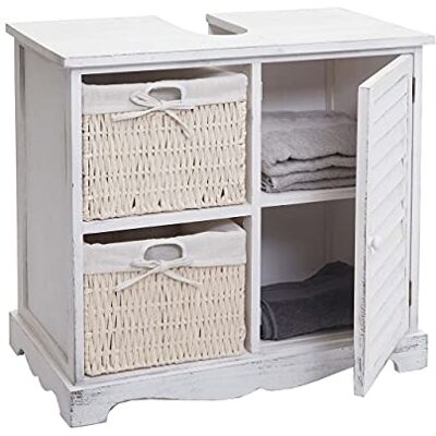 Mendler Waschbeckenunterschrank HWC-H20 60x65x31cm Shabby weiß Badezimmer, Waschtisch, Massiv-Holz Korb-Schublade Mendler Waschbeckenunterschrank HWC-H20 60x65x31cm Shabby weiß Badezimmer, Waschtisch, Massiv-Holz Korb-Schublade