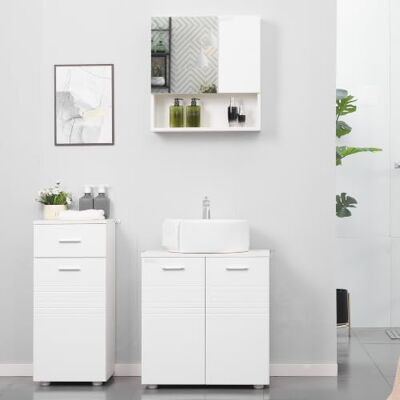 kleankin Spiegelschrank Badschrank Hängeschrank Badmöbel Wandschrank Mehrzweckschrank mit offener Regal Spanplatte Glas Weiß 54 x 15 x 55 cm kleankin Spiegelschrank Badschrank Hängeschrank Badmöbel Wandschrank Mehrzweckschrank mit offener Regal Spanplatte Glas Weiß 54 x 15 x 55 cm