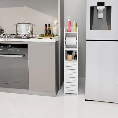 LANTUS Kleiner Aufbewahrungsschrank für Toilette, schmaler Badezimmerschrank, seitlich, 15 x 17 x 76 cm, weiß LANTUS Kleiner Aufbewahrungsschrank für Toilette, schmaler Badezimmerschrank, seitlich, 15 x 17 x 76 cm, weiß