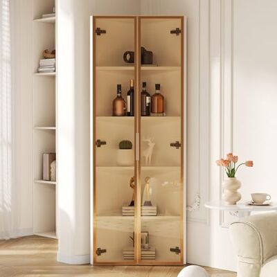 BTM LED Glasvitrine 62x35x160cm Eckvitrine mit Tür – Sammlungsvitrine, Bücherregal, Weinschrank, Badezimmerschrank, Weiß BTM LED Glasvitrine 62x35x160cm Eckvitrine mit Tür – Sammlungsvitrine, Bücherregal, Weinschrank, Badezimmerschrank, Weiß