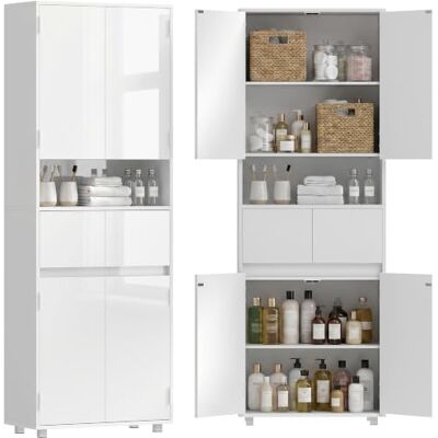 HOMCOM Schmaler Badschrank 170cm 2 Schubladen 60x30x170cm Glänzend Weiß Platzsparender Badezimmerschrank: 2 Türschränke, offenes Fach, verstellbare Regale. Modern für Waschküche & Wohnzimmer. HOMCOM Schmaler Badschrank 170cm 2 Schubladen 60x30x170cm Glänzend Weiß Platzsparender Badezimmerschrank: 2 Türschränke, offenes Fach, verstellbare Regale. Modern für Waschküche & Wohnzimmer.