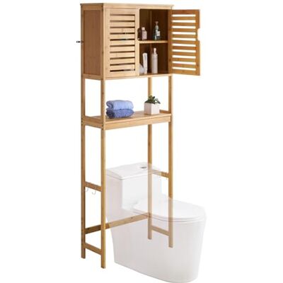 VEVOR Toilettenschrank Badezimmerschrank mit Doppeltür & verstellbarem Regal, platzsparender 3-stöckiger Badschrank über der Toilette mit offenem Regal, 65x27x175 cm Aufbewahrungsschrank Natur VEVOR Toilettenschrank Badezimmerschrank mit Doppeltür & verstellbarem Regal, platzsparender 3-stöckiger Badschrank über der Toilette mit offenem Regal, 65x27x175 cm Aufbewahrungsschrank Natur