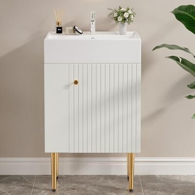 Merax Waschbecken mit Unterschrank 55x31x66.5 cm – Stehender Waschtischunterschrank für Gästebad, Kompakt Badschrank mit Ablagefach, weiß Merax Waschbecken mit Unterschrank 55x31x66.5 cm – Stehender Waschtischunterschrank für Gästebad, Kompakt Badschrank mit Ablagefach, weiß