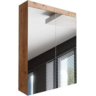 Newroom Spiegelschrank Bad Wildeiche 60 cm grifflos mit LED Beleuchtung verspiegelte Doppeltüren, 3 Einlegeböden, wandhängend, Badezimmermöbel, Badspiegel Schrank, modern, für kleine Räume Newroom Spiegelschrank Bad Wildeiche 60 cm grifflos mit LED Beleuchtung verspiegelte Doppeltüren, 3 Einlegeböden, wandhängend, Badezimmermöbel, Badspiegel Schrank, modern, für kleine Räume