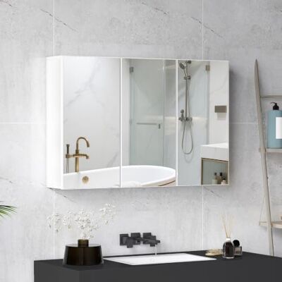 HOMCOM Spiegelschrank Bad mit Spiegel, 3 Türen, Weiß, 90 x 15,5 x 60 cm HOMCOM Spiegelschrank Bad mit Spiegel, 3 Türen, Weiß, 90 x 15,5 x 60 cm