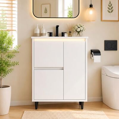 BTM Waschbecken Stehend mit Unterschrank für Kleine Bäder Waschbeckenunterschrank mit 2 Schubladen Weiß BTM Waschbecken Stehend mit Unterschrank für Kleine Bäder Waschbeckenunterschrank mit 2 Schubladen Weiß