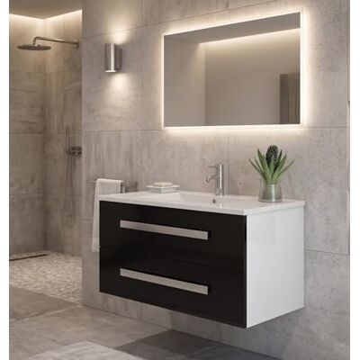 Jet-Line Badset Locarno mit 2 Schubladen mit Soft-Close, Waschtisch, Schwarz-Weiß, Hochglanzfronten, Waschbecken und Unterschrank, Badmöbelset für Bad oder WC, 80 cm Breit Jet-Line Badset Locarno mit 2 Schubladen mit Soft-Close, Waschtisch, Schwarz-Weiß, Hochglanzfronten, Waschbecken und Unterschrank, Badmöbelset für Bad oder WC, 80 cm Breit