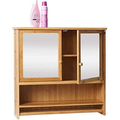 Mendler Spiegelschrank HWC-B18AM 2 Türen, Spiegel 62x66x15cm Bambus Badspiegelschrank, Hängeschrank, 3 Regalböden Mendler Spiegelschrank HWC-B18AM 2 Türen, Spiegel 62x66x15cm Bambus Badspiegelschrank, Hängeschrank, 3 Regalböden