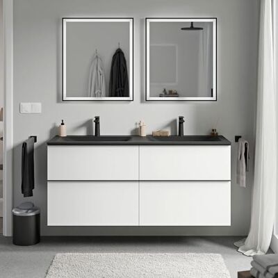 Bernstein Badmöbel-Set Lavoa, Waschtisch-Unterschrank mit Waschbecken 120cm in Weiß matt Cream Schwarz matt mit Hahnloch 2 Schubladen, Griffe in Schwarz, vormontiert, 5 Jahre Garantie Bernstein Badmöbel-Set Lavoa, Waschtisch-Unterschrank mit Waschbecken 120cm in Weiß matt Cream Schwarz matt mit Hahnloch 2 Schubladen, Griffe in Schwarz, vormontiert, 5 Jahre Garantie