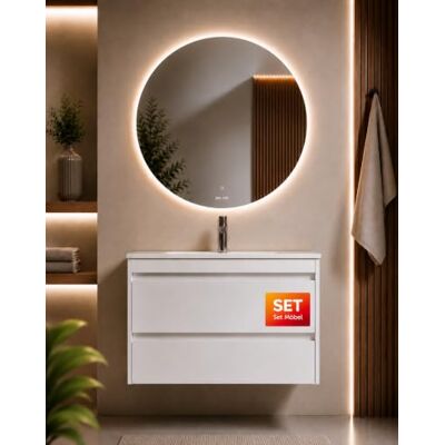 AM.PM Hit – Badmöbel Set 80 cm mit Waschbecken & rundem LED Badspiegel Waschtischunterschrank mit 2 Soft-Close Schubladen Dimmbarer Spiegel mit Touchless Sensor & Anti-Beschlag Weiß Hochglanz AM.PM Hit – Badmöbel Set 80 cm mit Waschbecken & rundem LED Badspiegel Waschtischunterschrank mit 2 Soft-Close Schubladen Dimmbarer Spiegel mit Touchless Sensor & Anti-Beschlag Weiß Hochglanz
