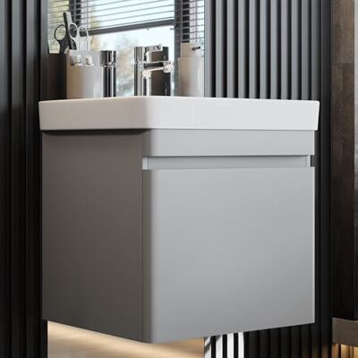 Newroom Waschbeckenunterschrank inkl. Waschbecken lackiert Grau/Beton matt Hängend mit viel Stauraum 50x54x50 cm (BxHxT) Badezimmermöbel, Waschtisch, Unterschrank Newroom Waschbeckenunterschrank inkl. Waschbecken lackiert Grau/Beton matt Hängend mit viel Stauraum 50x54x50 cm (BxHxT) Badezimmermöbel, Waschtisch, Unterschrank