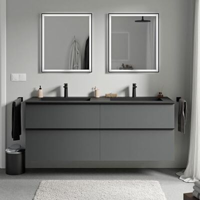 Bernstein Badmöbel Unterschrank Lavoa 160 cm mit Mineralguss-Waschbecken Bruxelles, Griff Schwarz matt, Anthrazit matt, Schwarz matt mit Hahnloch Bernstein Badmöbel Unterschrank Lavoa 160 cm mit Mineralguss-Waschbecken Bruxelles, Griff Schwarz matt, Anthrazit matt, Schwarz matt mit Hahnloch