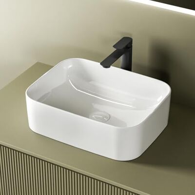 EMKE Aufsatzwaschtisch, rechteckig, 50,5 × 38 × 15 cm, Waschbecken für Gäste-WC, Aufsatzwaschbecken aus Keramik, für Waschbecken, Badezimmer, Weiß EMKE Aufsatzwaschtisch, rechteckig, 50,5 × 38 × 15 cm, Waschbecken für Gäste-WC, Aufsatzwaschbecken aus Keramik, für Waschbecken, Badezimmer, Weiß