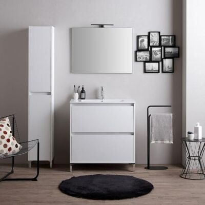 KIAMAMI VALENTINA Badunterschrank 80 cm Weiß Eiche Laguna Weiß Mit Keramikwaschbecken 80x46 cm, zwei Soft-Close-Schubladen, Spiegel 80x60 cm, verchromte Füße, modernes Design KIAMAMI VALENTINA Badunterschrank 80 cm Weiß Eiche Laguna Weiß Mit Keramikwaschbecken 80x46 cm, zwei Soft-Close-Schubladen, Spiegel 80x60 cm, verchromte Füße, modernes Design