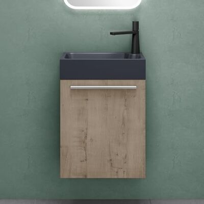 Mai & Mai Waschtisch mit Unterschrank BxTxH 46x26x63 cm Badmöbelset für Gäste WC, Waschbeckenunterschrank in Eiche Greige und Waschbecken Anthrazit matt Pisa Mai & Mai Waschtisch mit Unterschrank BxTxH 46x26x63 cm Badmöbelset für Gäste WC, Waschbeckenunterschrank in Eiche Greige und Waschbecken Anthrazit matt Pisa