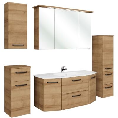 Pelipal Badmöbel‑Set 6‑teilig Quickset 318 in Riviera Eiche quer, 175 x 200 x 48 cm Mineralmarmorwaschtisch, Unterschrank, LED‑Spiegelschrank, Midischrank, Hängeschrank & Unterschrank Pelipal Badmöbel‑Set 6‑teilig Quickset 318 in Riviera Eiche quer, 175 x 200 x 48 cm Mineralmarmorwaschtisch, Unterschrank, LED‑Spiegelschrank, Midischrank, Hängeschrank & Unterschrank