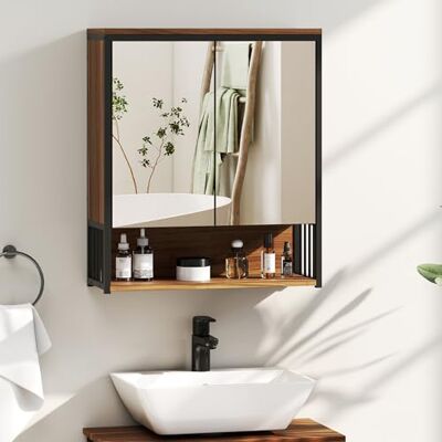 HOMCOM Spiegelschrank Bad Soft-Close-Tür Badschrank 56 x 20 x 65 cm Braun Badezimmerschrank mit Spiegel, mit Offenen und Geschlossenen Fächern HOMCOM Spiegelschrank Bad Soft-Close-Tür Badschrank 56 x 20 x 65 cm Braun Badezimmerschrank mit Spiegel, mit Offenen und Geschlossenen Fächern