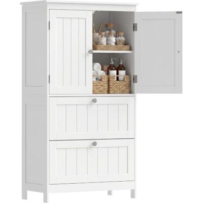 HOMCOM Badezimmerschrank Schmal mit 2 Schubladen 60 x 30 x 110 cm Weiß Hochschrank, Verstellbarer Einlegeboden, Badschrank mit 2 Türen in Lamellenoptik, für Badezimmer, Wohnzimmer HOMCOM Badezimmerschrank Schmal mit 2 Schubladen 60 x 30 x 110 cm Weiß Hochschrank, Verstellbarer Einlegeboden, Badschrank mit 2 Türen in Lamellenoptik, für Badezimmer, Wohnzimmer