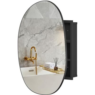 HOMCOM Badezimmerspiegelschrank mit 3 Regalen 61x12x79cm Schwarzglas Unregelmäßige Form, Badezimmerschrank mit Spiegel, wandmontierter platzsparender Schrank. HOMCOM Badezimmerspiegelschrank mit 3 Regalen 61x12x79cm Schwarzglas Unregelmäßige Form, Badezimmerschrank mit Spiegel, wandmontierter platzsparender Schrank.