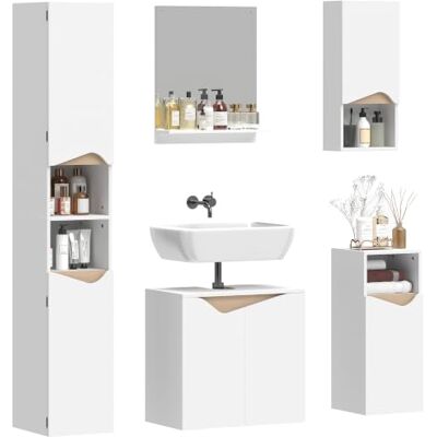 HOMCOM Badezimmermöbel Set 5-TLG. mit Hochschrank Soft-Close Türen Weiß Waschbeckenunterschrank, Wandschrank, Wandspiegel, Badezimmerschrank, Moderne Badmöbel, Verstellbare Einlegeböden HOMCOM Badezimmermöbel Set 5-TLG. mit Hochschrank Soft-Close Türen Weiß Waschbeckenunterschrank, Wandschrank, Wandspiegel, Badezimmerschrank, Moderne Badmöbel, Verstellbare Einlegeböden