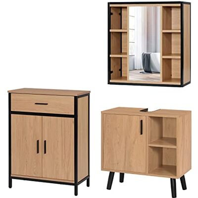 EUGAD Badezimmer Badmöbel Set Waschbeckenunterschrank Unterschrank Badezimmerschrank mit Spiegelschrank Hängeschrank für Bad, Badkommode Metall + Holz Model 16 EUGAD Badezimmer Badmöbel Set Waschbeckenunterschrank Unterschrank Badezimmerschrank mit Spiegelschrank Hängeschrank für Bad, Badkommode Metall + Holz Model 16