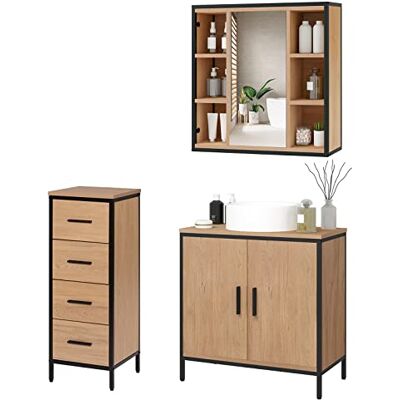 EUGAD Badezimmer Badmöbel Set Waschbeckenunterschrank Unterschrank Badezimmerschrank mit Spiegelschrank Hängeschrank für Bad Kommode mit 4 Schubladen Metall + Holz Model 8 EUGAD Badezimmer Badmöbel Set Waschbeckenunterschrank Unterschrank Badezimmerschrank mit Spiegelschrank Hängeschrank für Bad Kommode mit 4 Schubladen Metall + Holz Model 8