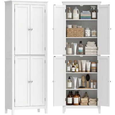 HOMCOM Badezimmerschrank mit Türen für Wohnzimmer 60 x 30 x 170 cm Weiß Schmaler Badschrank, mit Verstellbaren Einlegeböden, Hochschrank, für Badezimmer, Küche HOMCOM Badezimmerschrank mit Türen für Wohnzimmer 60 x 30 x 170 cm Weiß Schmaler Badschrank, mit Verstellbaren Einlegeböden, Hochschrank, für Badezimmer, Küche