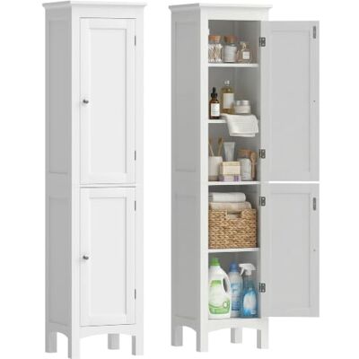 kleankin Hoher Badezimmerschrank Schlankes Stauraummöbel Doppeltüren Weiß Verstellbare Regale, schmaler Schrank kleankin Hoher Badezimmerschrank Schlankes Stauraummöbel Doppeltüren Weiß Verstellbare Regale, schmaler Schrank
