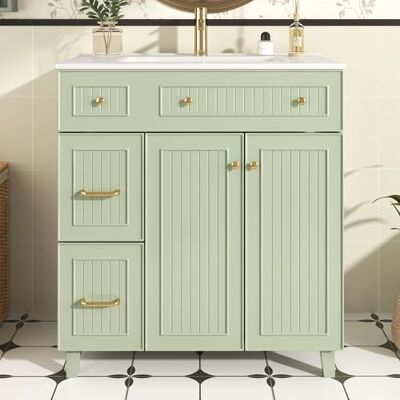 Merax Waschtischunterschrank Waschbecken mit Unterschrank,Bodenschrank, Massivholzfüßen, großer Stauraum, modernes Luxus Badezimmermöbel,81,7x46.5x90 cm,Grün Merax Waschtischunterschrank Waschbecken mit Unterschrank,Bodenschrank, Massivholzfüßen, großer Stauraum, modernes Luxus Badezimmermöbel,81,7x46.5x90 cm,Grün