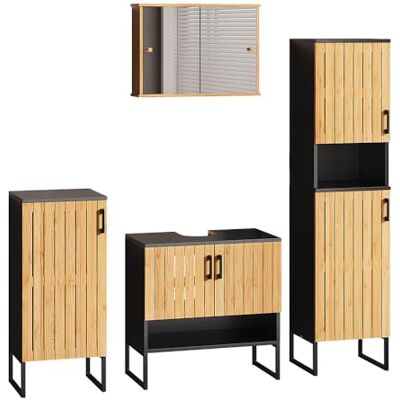 Vicco Badmöbel-Set Vayra, Bambus, 60 cm besteht aus Waschbeckenunterschrank, Spiegelschrank, Hochschrank und Midischrank Vicco Badmöbel-Set Vayra, Bambus, 60 cm besteht aus Waschbeckenunterschrank, Spiegelschrank, Hochschrank und Midischrank